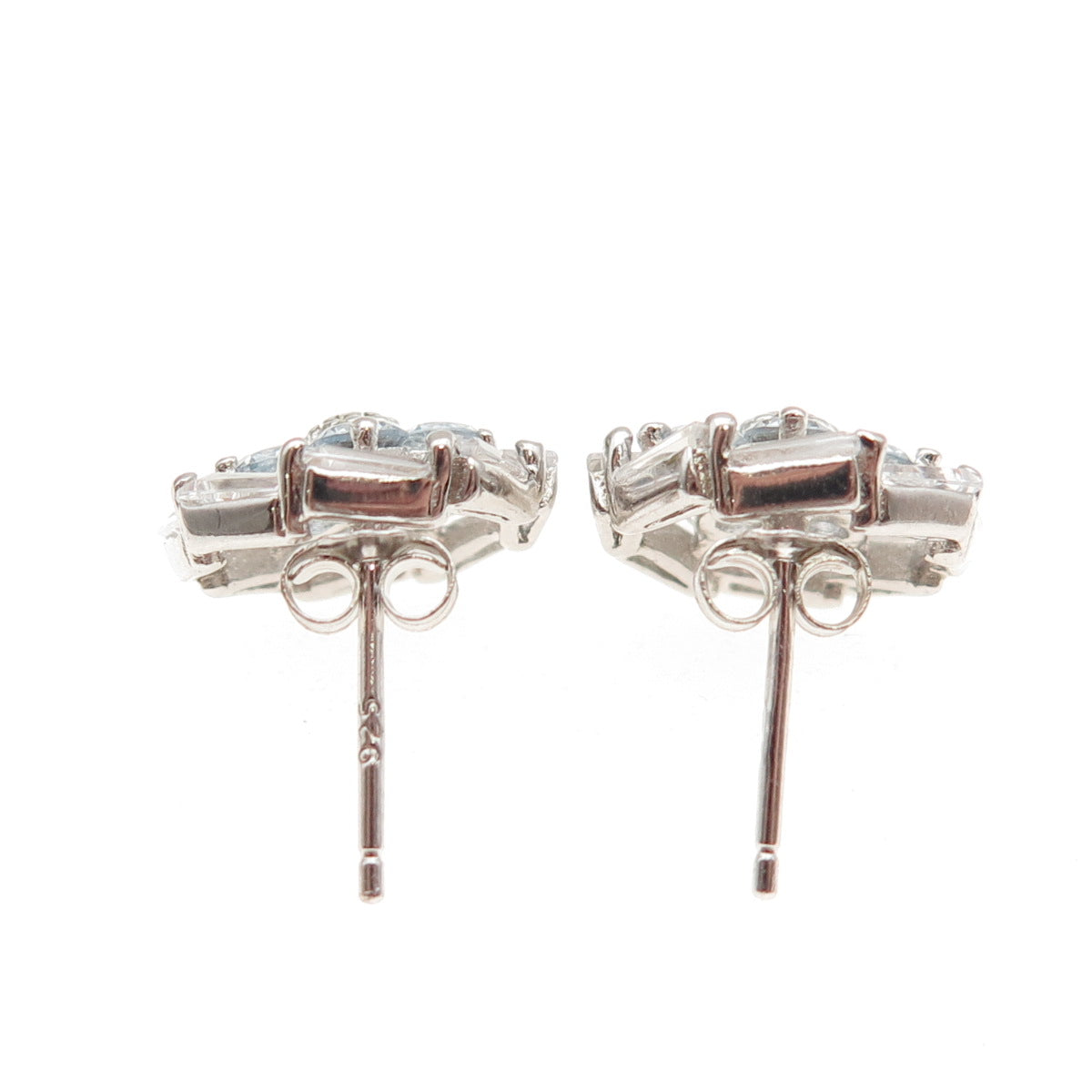 925 Sterling Silver Round-Cut Blue & Tapered Baguette-Cut White C Z Earrings