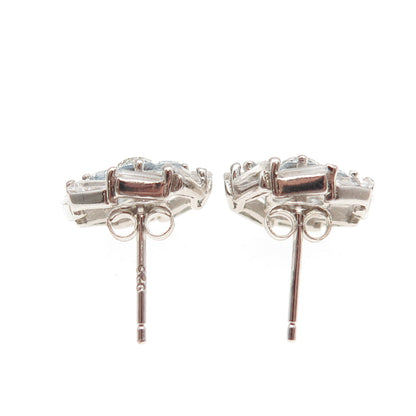 925 Sterling Silver Round-Cut Blue & Tapered Baguette-Cut White C Z Earrings