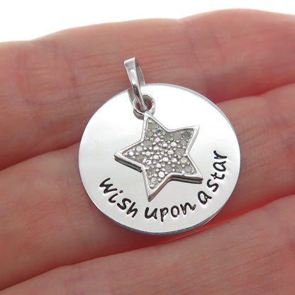 HAN 925 Sterling Silver Real Round-Cut Diamond Wish Upon A Star Charm Pendant