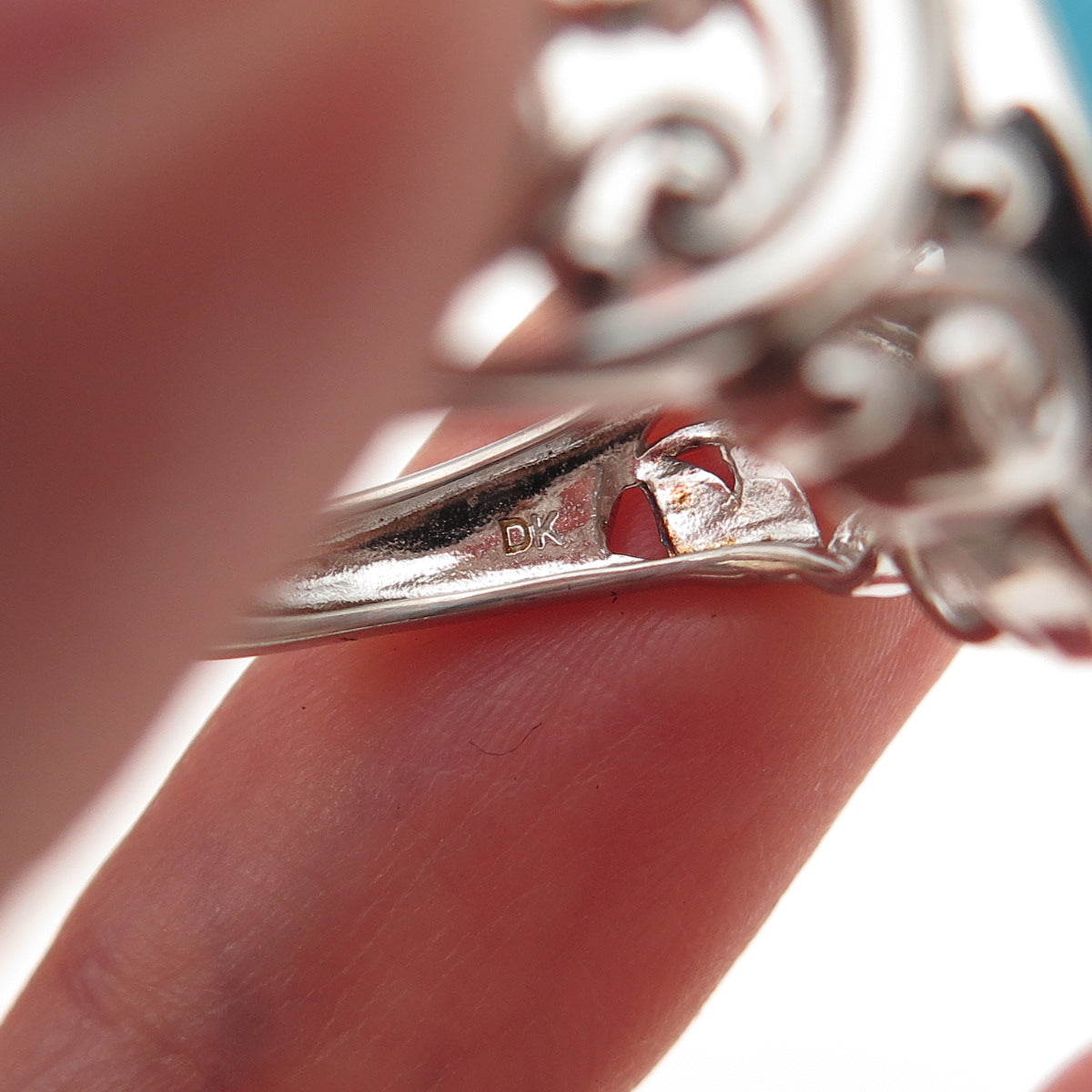 925 Sterling Silver Real Sleeping Beauty Turquoise Floral Ring Size 8