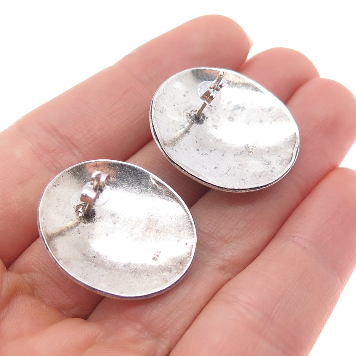 925 Sterling Silver Vintage Real Lapis Lazuli Modernist Dotted Earrings