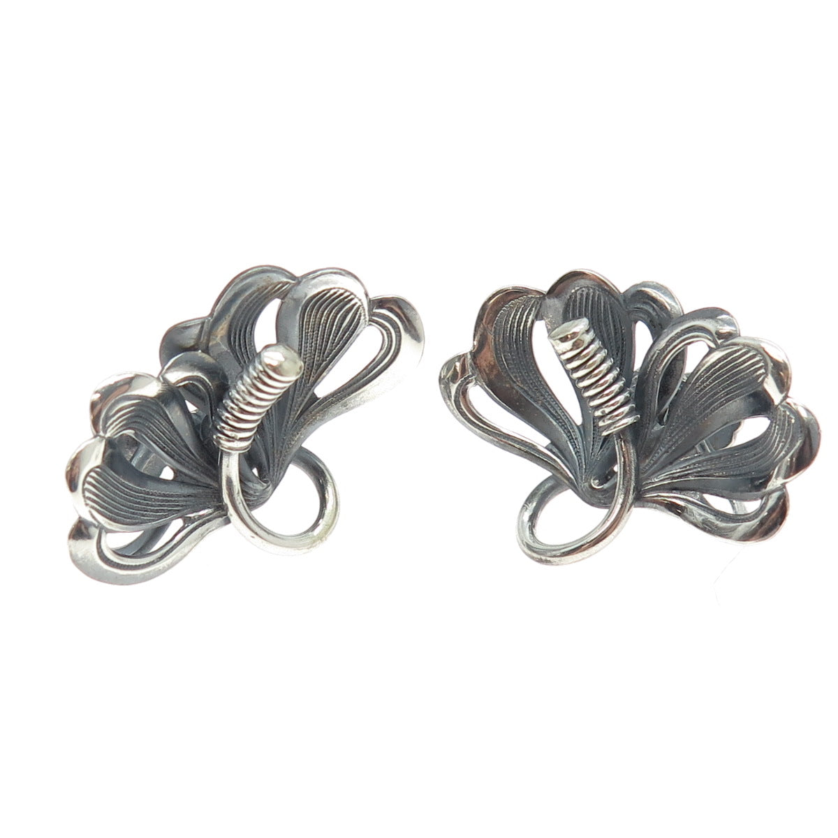 FORSTNER 925 Sterling Silver Antique Art Deco Floral Screw Back Earrings