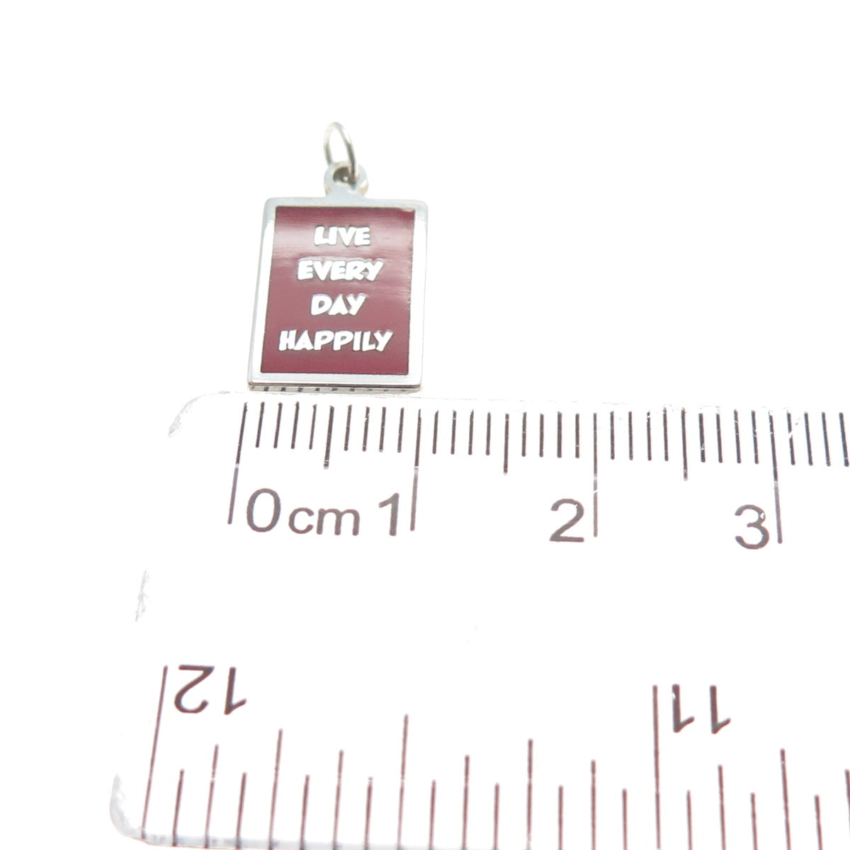 925 Sterling Silver Red Enamel Live Every Day Happily Minimalist Charm Pendant