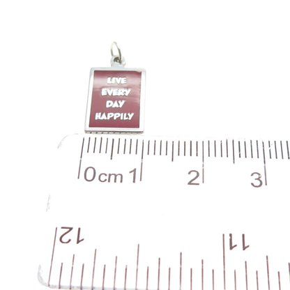 925 Sterling Silver Red Enamel Live Every Day Happily Minimalist Charm Pendant