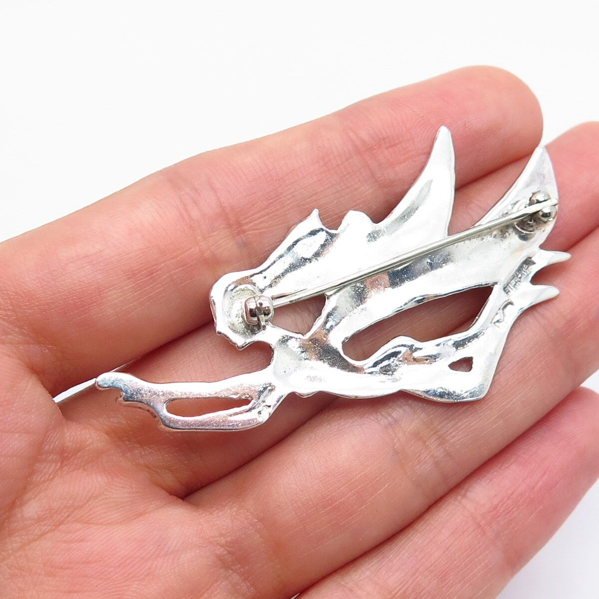 925 Sterling Silver Vintage Fairy Naked Girl Pin Brooch