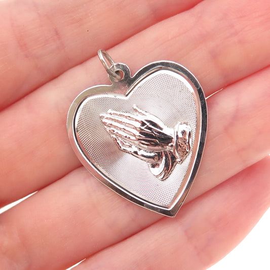 Town & Country 925 Sterling Silver Vintage Prayer Hands Heart Charm Pendant