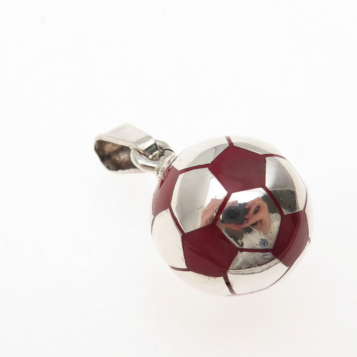 925 Sterling Silver Vintage Mexico Enamel Soccer Ball Charm Pendant