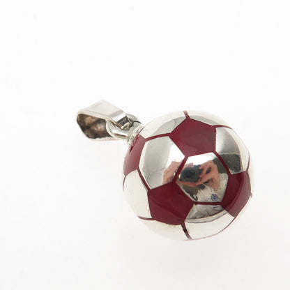 925 Sterling Silver Vintage Mexico Enamel Soccer Ball Charm Pendant