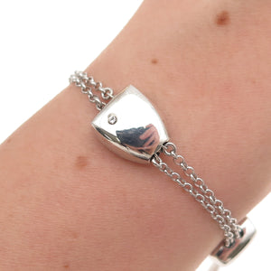 925 Sterling Silver C Z Modernist Station 2-Row Rolo Link Bracelet 6.75"