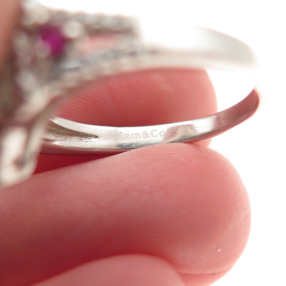 Sam & Co. 925 Sterling Silver Real Green White & Pink C Z Ring Size 6