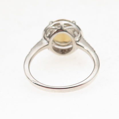 925 Sterling Silver Real Round-Cut Diamond & Smoky Quartz Ring Size 8