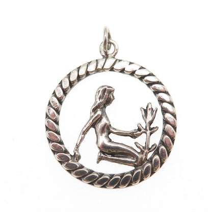 925 Sterling Silver Vintage Virgo Zodiac Sign Oxidized Pendant