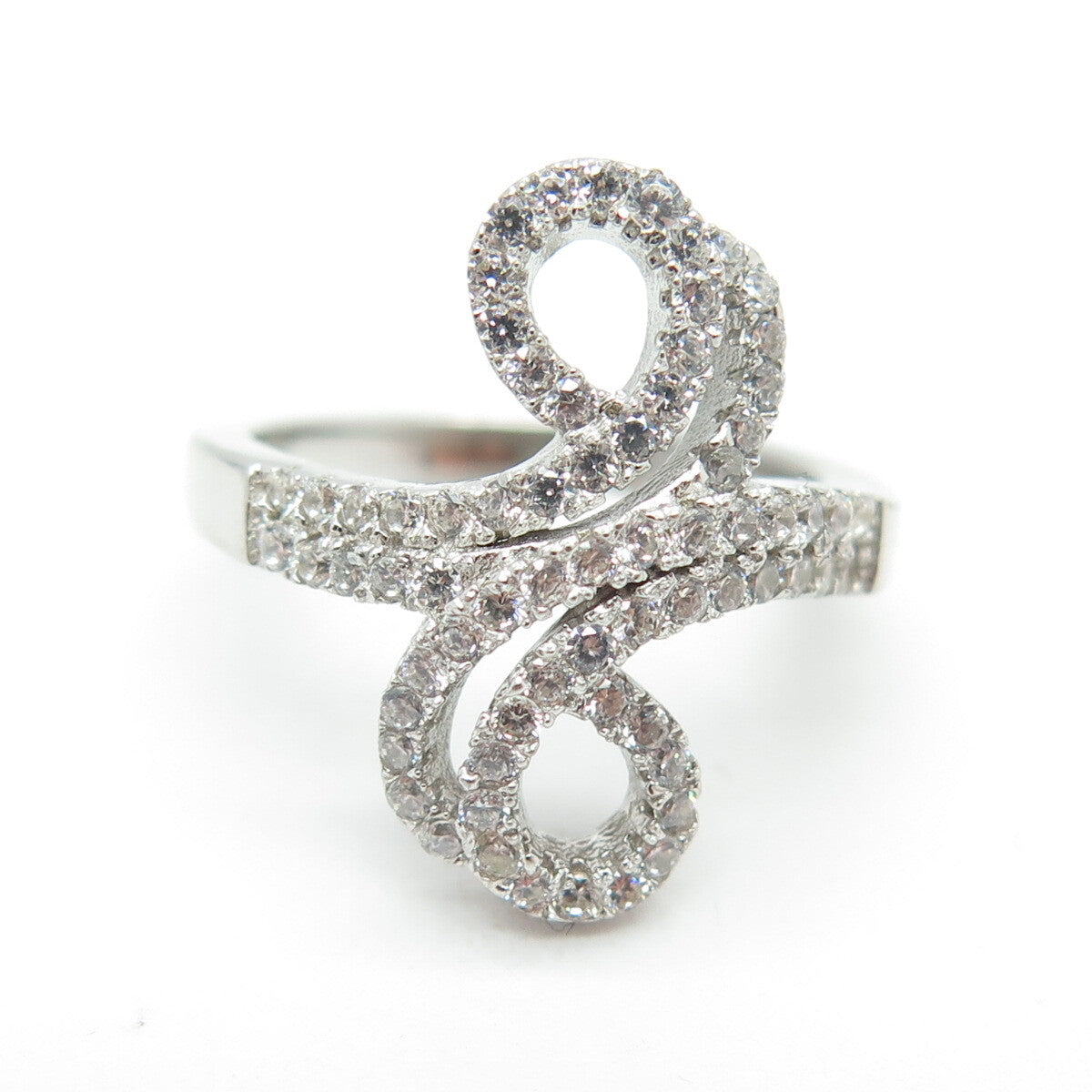 925 Sterling Silver Round-Cut Shaped C Z Modernist Ring Size 5.25