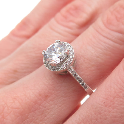 925 Sterling Silver Round-Cut C Z Engagement Ring Size 7