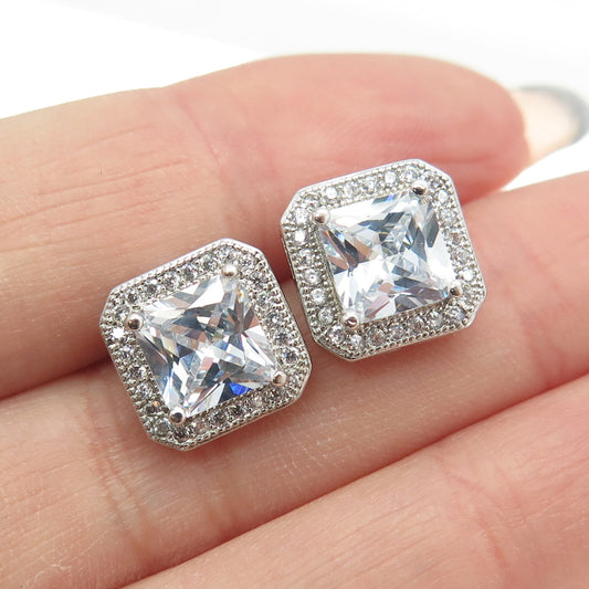 925 Sterling Silver Princess & Round-Cut Shaped C Z Stud Earrings