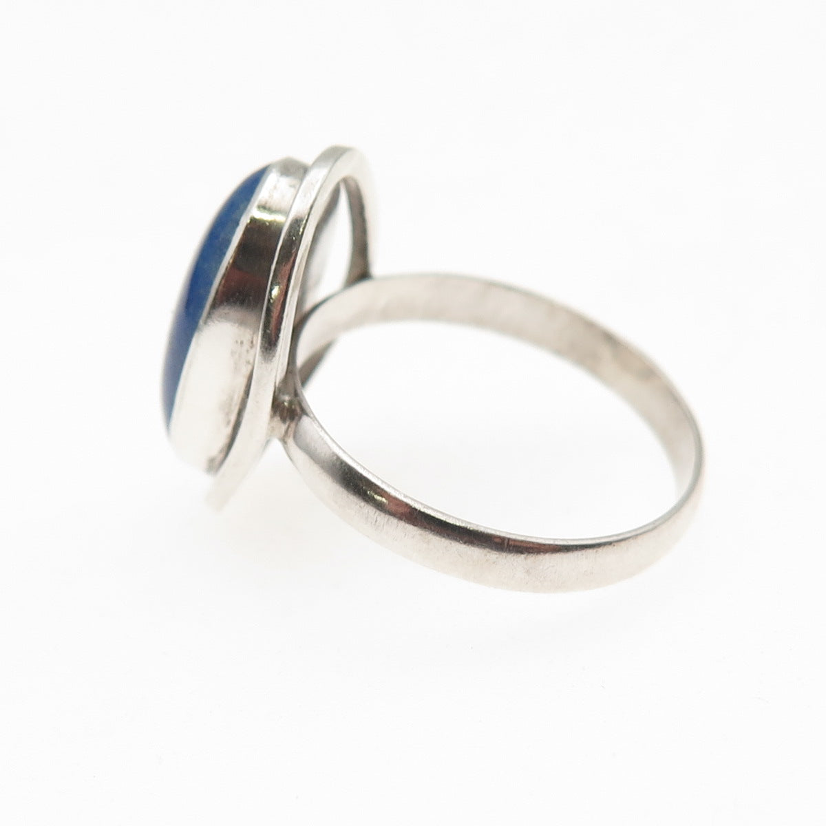 930 Silver Vintage Chile Real Cabochon Lapis Oxidized Ring Size 8.75