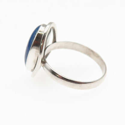 930 Silver Vintage Chile Real Cabochon Lapis Oxidized Ring Size 8.75