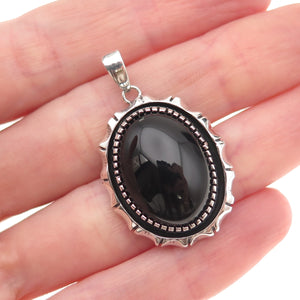 Old Pawn 925 Sterling Silver Vintage Black Onyx Shadow Box Tribal Charm Pendant
