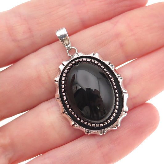 Old Pawn 925 Sterling Silver Vintage Black Onyx Shadow Box Tribal Charm Pendant