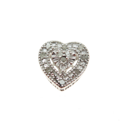 925 Sterling Silver Real Round-Cut Diamond Heart Minimalist Slide Pendant