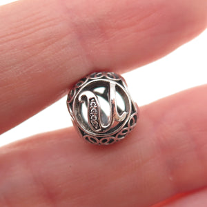 Pandora 925 Sterling Silver C Z Letter U Initial Slide Bead Charm