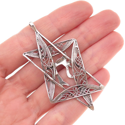 925 Sterling Silver Vintage Chai Star of David Filigree Oxidized Charm Pendant