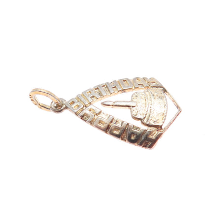 BEAU 925 Sterling Silver Gold Plated Vintage Happy Birthday Minimalist Pendant