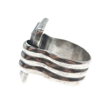 835 Silver Vintage Sweden Modernist Oxidized Ring Size 6.25