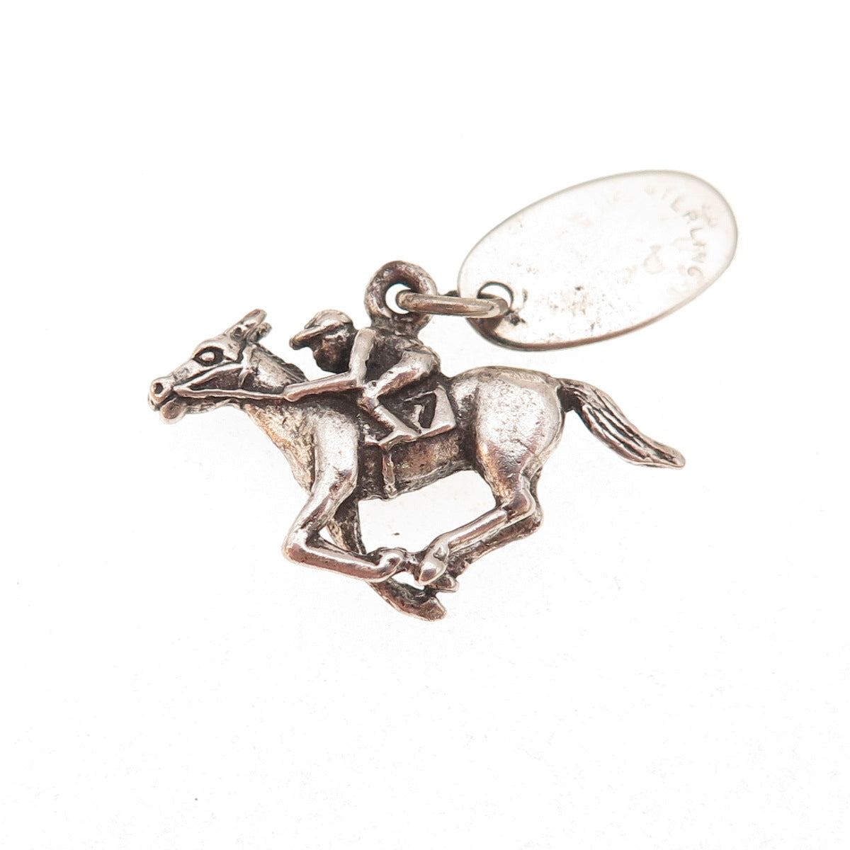 Maisels Sterling Silver Vintage Horse & Jockey Kentucky Oxidized Charm Pendant