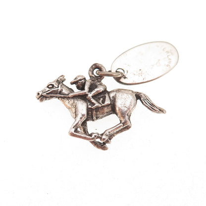 Maisels Sterling Silver Vintage Horse & Jockey Kentucky Oxidized Charm Pendant