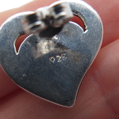 925 Sterling Silver Vintage Modernist Heart Oxidized Stud Earrings