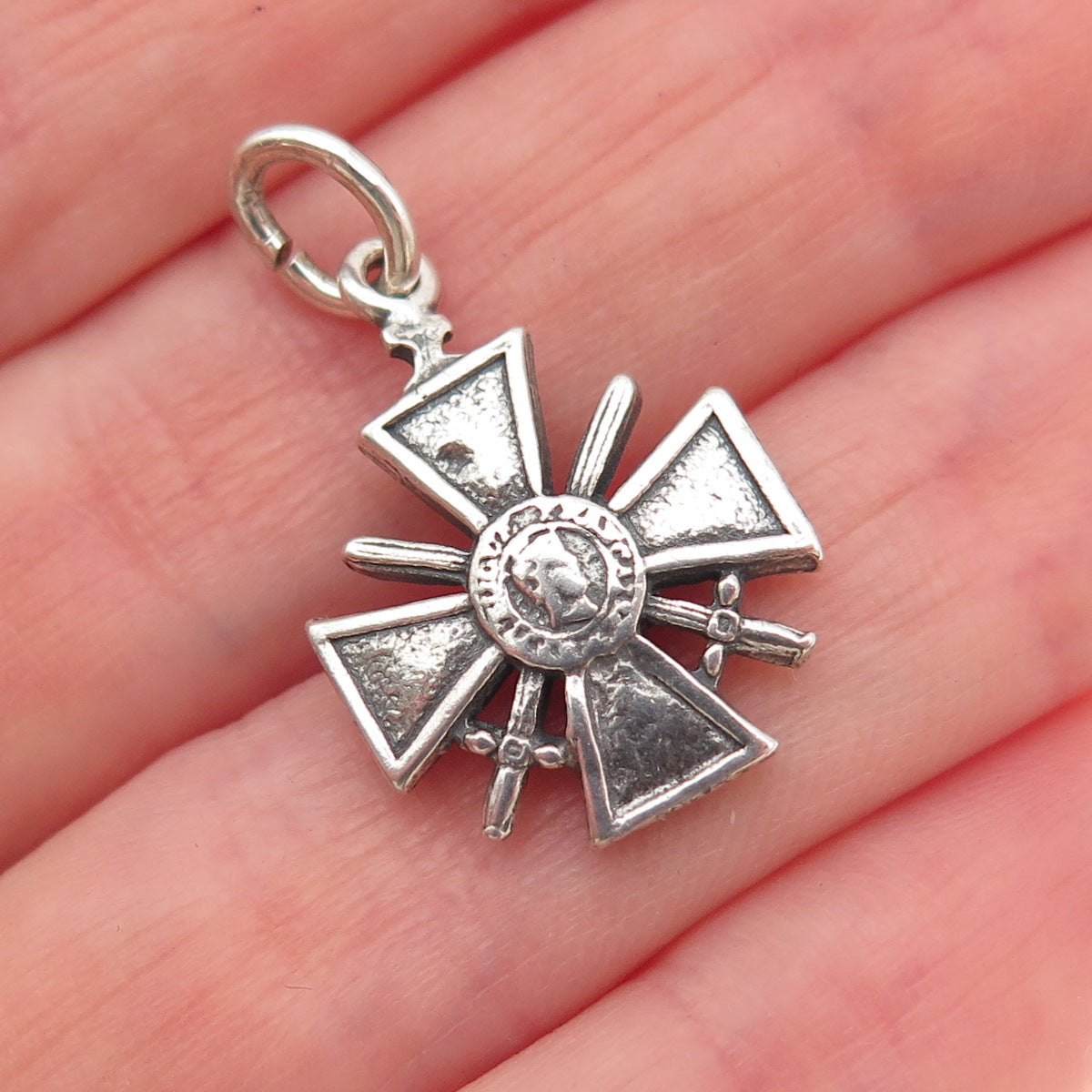 John W. Kessler 925 Sterling Silver Vintage Mexico Cross Medal Charm Pendant