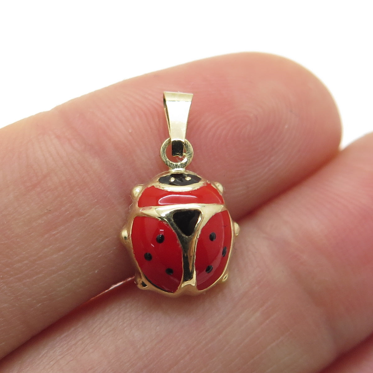 14K Yellow Gold Enamel Ladybug Minimalist Charm Pendant