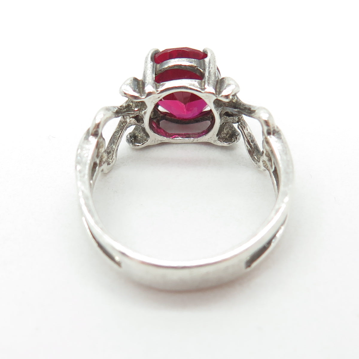 SHUBE 925 Sterling Silver Vintage Lab-Created Ruby Ring Size 7