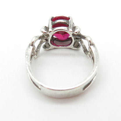 SHUBE 925 Sterling Silver Vintage Lab-Created Ruby Ring Size 7