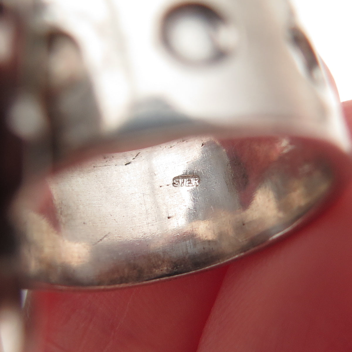 925 Sterling Silver Vintage Real Agate Modernist Oxidized Ring Size 7