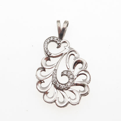 925 Sterling Silver Round-Cut C Z Swirl Charm Pendant