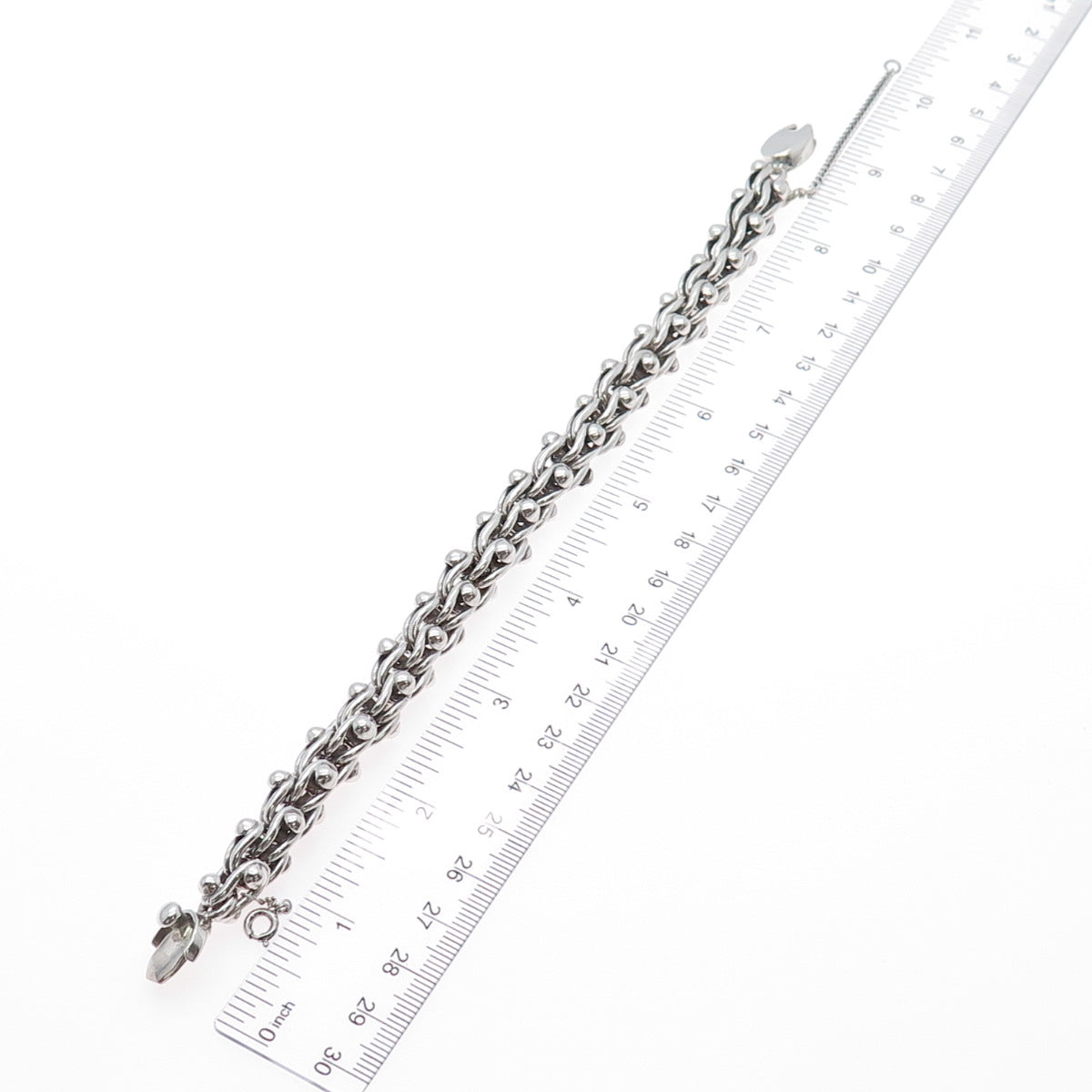 925 Sterling Vintage Mexico Byzantine Beaded Heavy 72.3g Oxidized Bracelet 7.75"