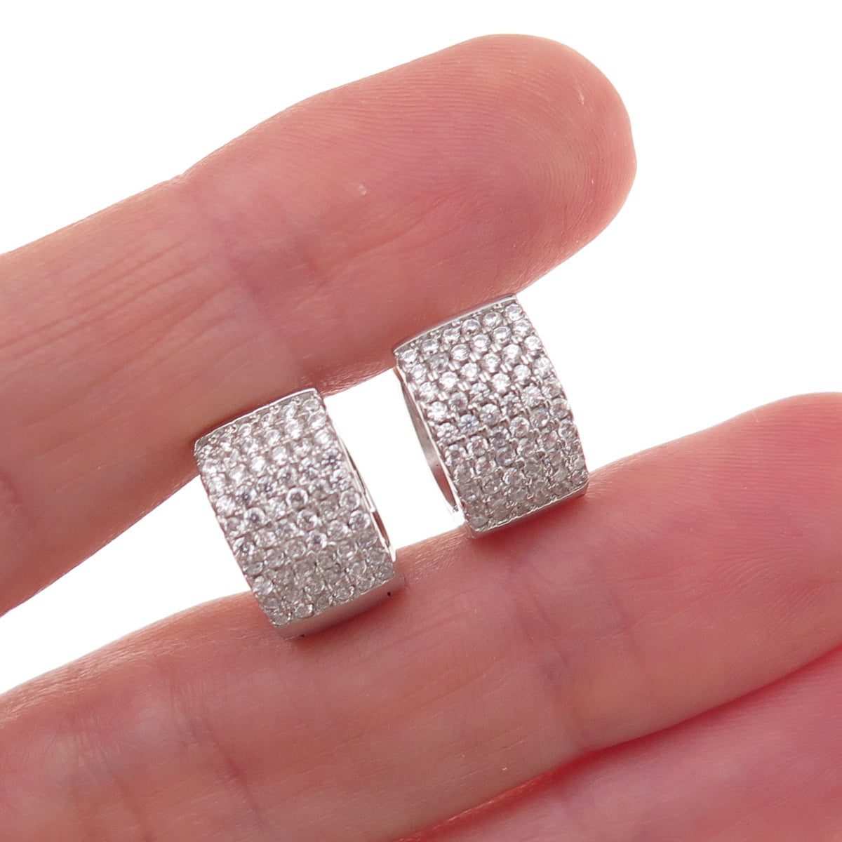 925 Sterling Silver Round-Cut C Z Hoop Earrings