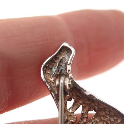 Jezlaine Sterling Silver Vintage Retriever Dog Floral Scroll Oxidized Pin Brooch