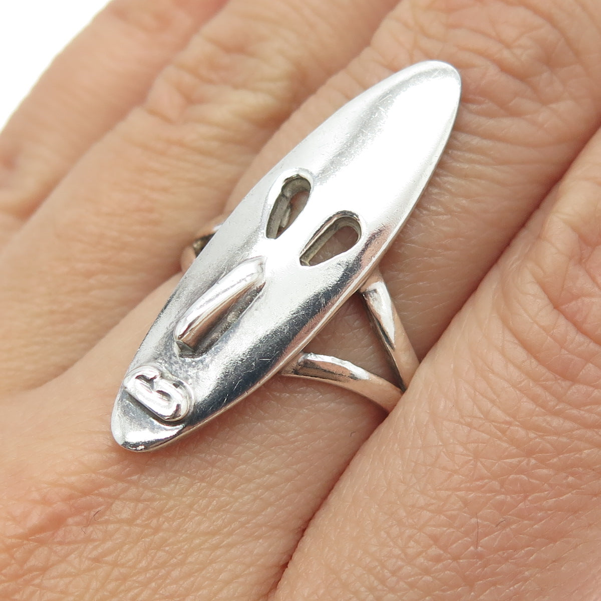 925 Sterling Silver Vintage Mexico Aztec Tribal Mask Ring Size 8.25