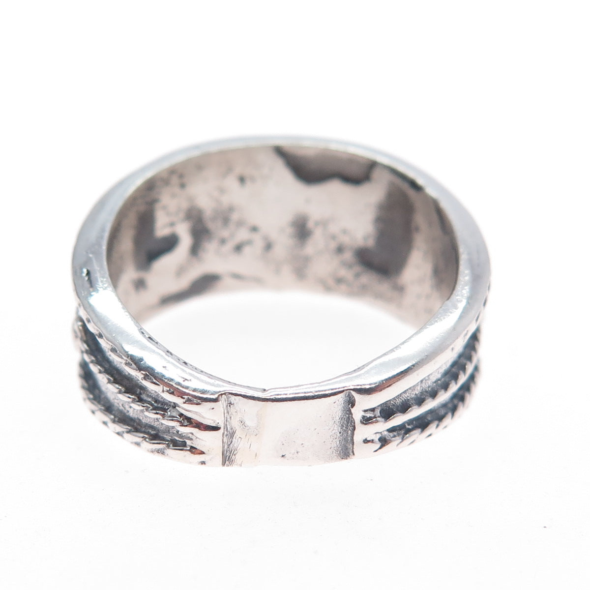 925 Sterling Silver Vintage Modernist Swirl Oxidized Ring Size 8