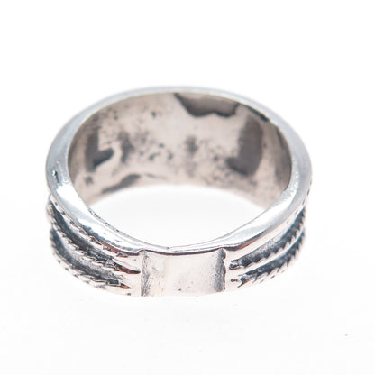 925 Sterling Silver Vintage Modernist Swirl Oxidized Ring Size 8