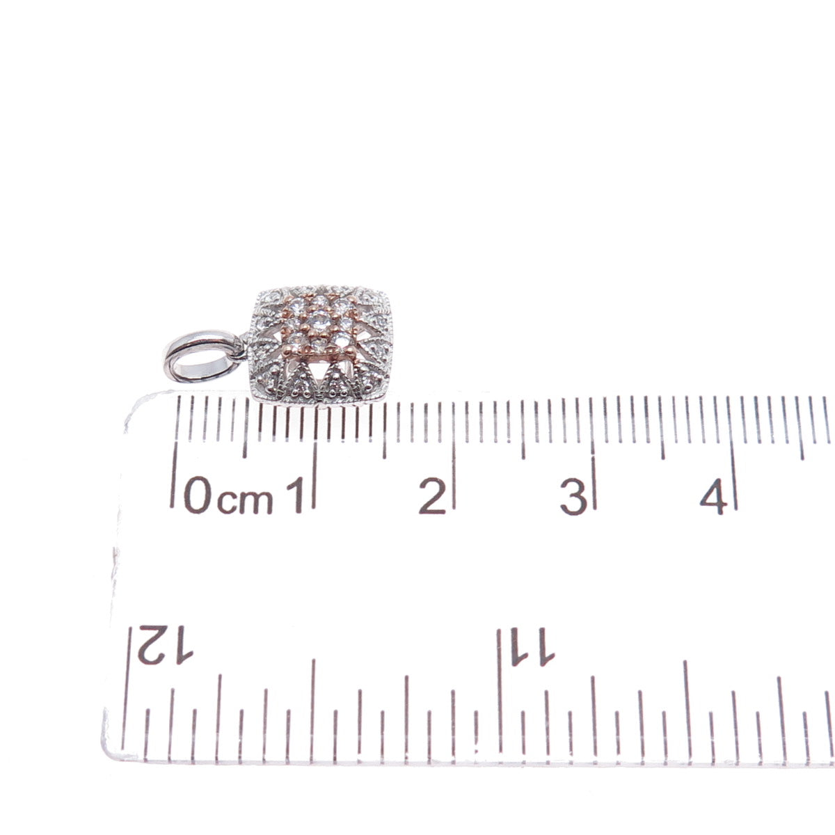 SAI 925 Sterling Silver 2-Tone Round-Cut C Z Mini Charm Pendant