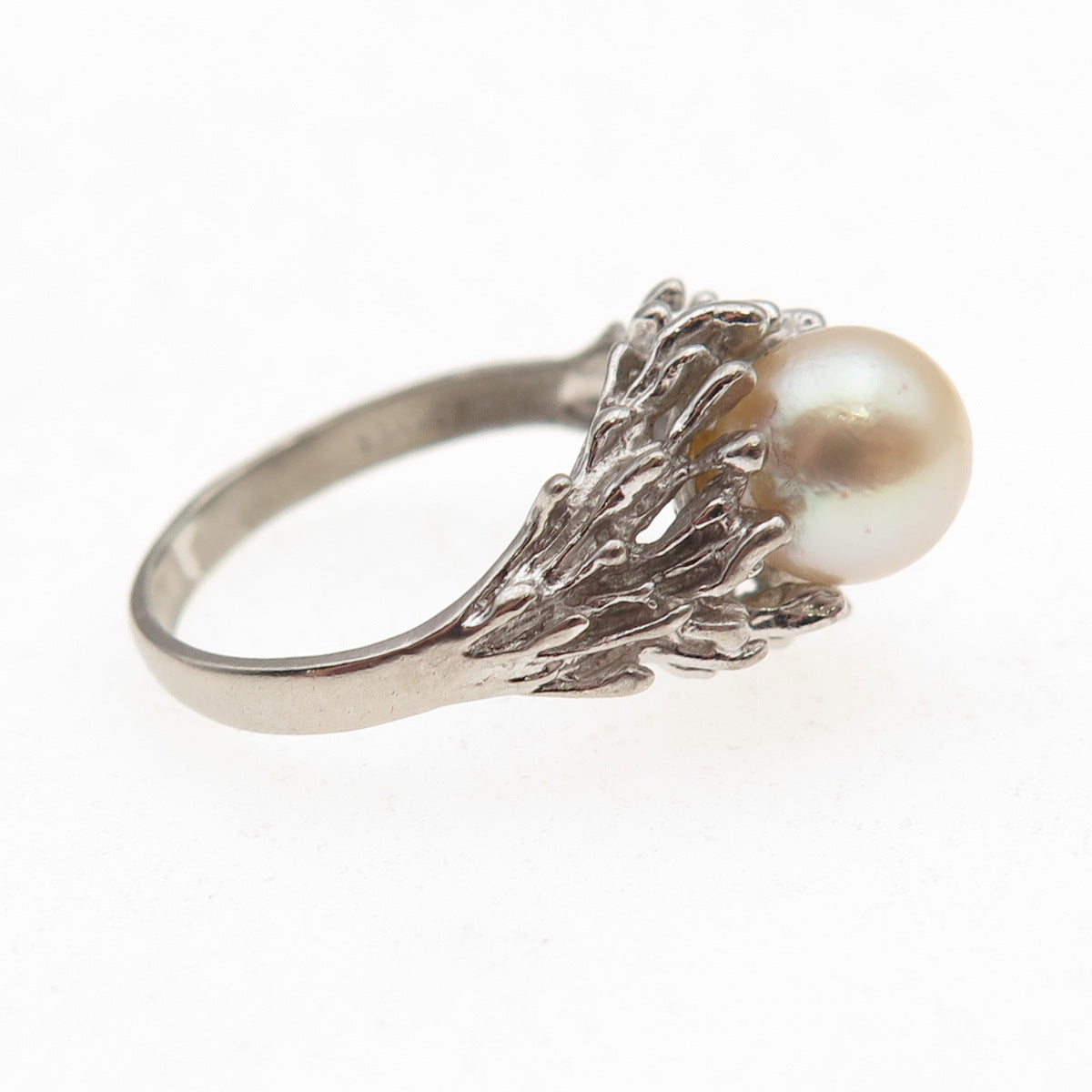 925 Sterling Silver Antique Art Deco Real Akoya Pearl Oxidized Ring Size 5.5