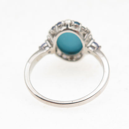 925 Sterling Silver Real Sleeping Beauty Turquoise Tanzanite & Topaz Ring Size 8