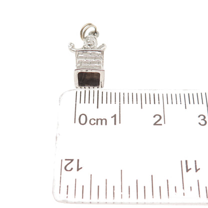 925 Sterling Silver Vintage Santa Claus in Chimney 3D Mini Charm Pendant