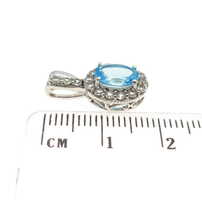 SUN 925 Sterling Silver Real White & Blue Topaz Gemstone Pendant