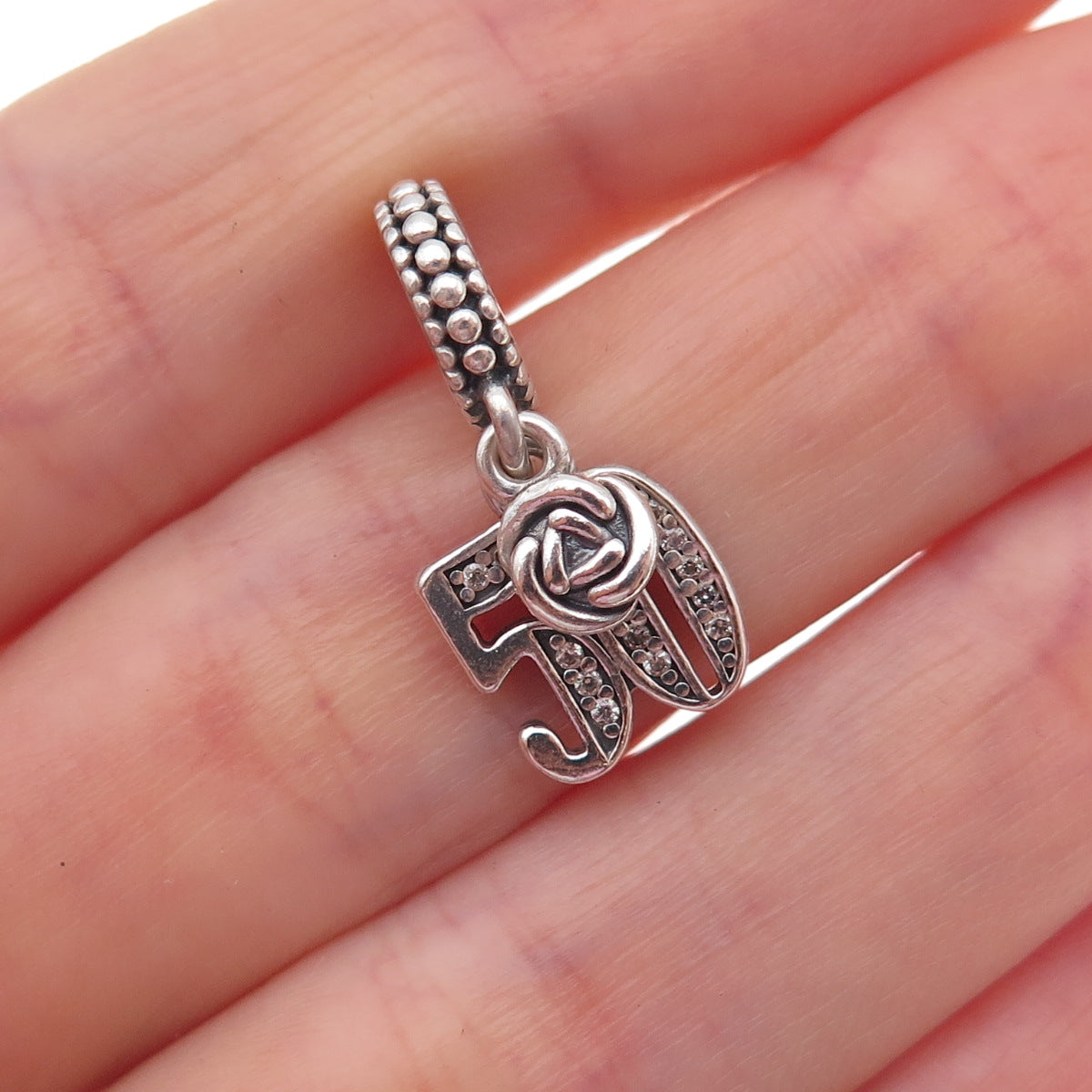 Pandora 925 Sterling Silver Round-Cut C Z 50th Celebration Dangle Charm