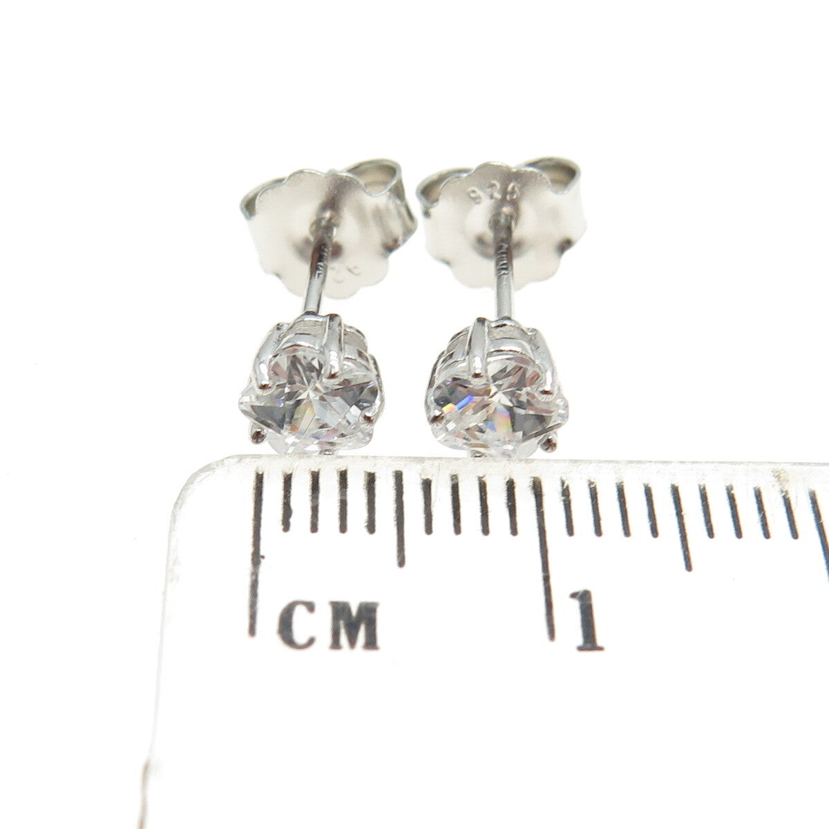925 Sterling Silver Flower-Cut Star Shaped White C Z Stud Earrings